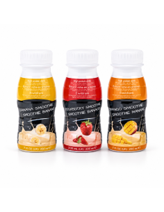 Ketozona High Protein Smoothies, bevande proteiche low sugar e gluten free nei gusti banana, fragola e mango.